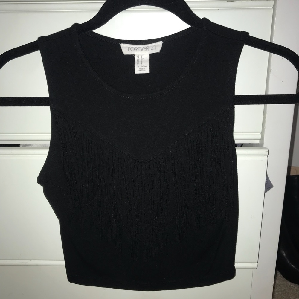 Forever 21, fringe crop top in black